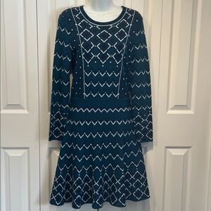 Eliza J Teal/Green/Blue Fit&Flare Long‎ Sleeve Knit Dress Size M NWOT